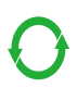 Green recycling symbol with two arrows forming a circular motion.