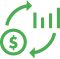 Circular arrows around a dollar sign with signal strength bars, suggesting financial growth or mobile payment connectivity.