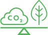 Green line drawing depicting the balance between co₂ emissions and trees, symbolizing carbon offset.