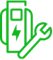 Green icon depicting a battery with a charging symbol and a wrench, representing electric vehicle maintenance or repair.
