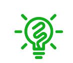 Green light bulb icon with a stylized filament.